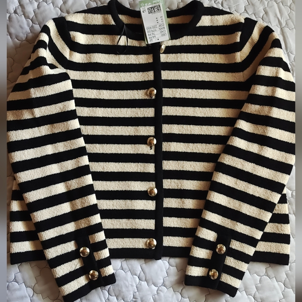 H&M Striped Black and Cream Women's Sweater